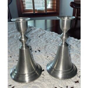 Vintage Selangor Pewter Candlestick Holders - Pair (5.25" H) - MCM Taper Candles